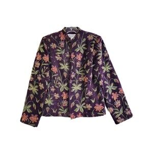 Jessica Howard Purple Plum Floral Blazer Open Front Size 12 Career Jacket Granny